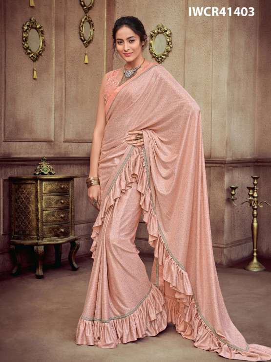 Designer Pink and Silver Frill Engagement Saree (Immediate Dispatch)