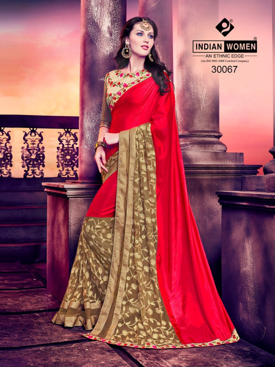 Designer Shimmer Red and Gold  Embroidered Saree (Immediate Dispatch!)