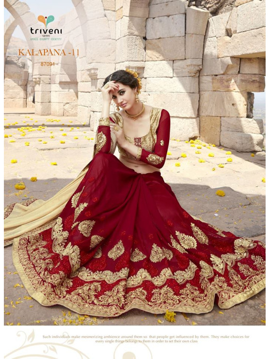 Designer Elegant Red & Gold Saree with beautiful embroidery work