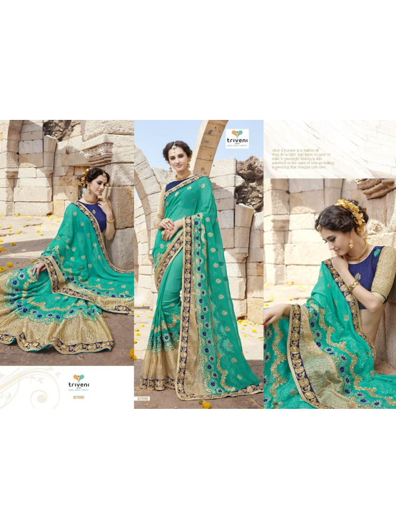 Designer Lush Green & Gold Embroidered Saree (Immediate Dispatch!)