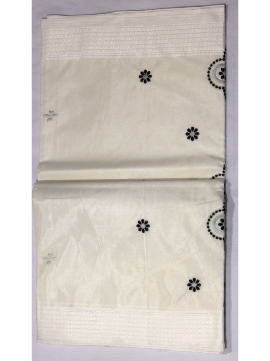 White Saree with Charming Grey Black Floral Design