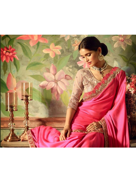 Designer Pink Saree with Designer Jacket (Immediate Shipping)