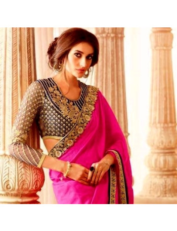 Gorgeous Hot Magenta Pink Saree with Designer Jacket (Immediate Shipping)