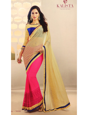 Designer Hot Pink Saree with Gold Fall