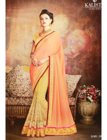 Designer Light Orange & Gold Embroidered Saree (Immediate Dispatch!)