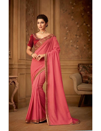 Gorgeous Elegant Reddish Pink Saree (Immediate Shipping!)