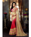 Premium Designer Hot Pink & Gold Saree with 3D flower pleats