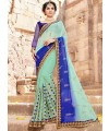Designer Blue & Light Green embroidered Saree (Immediate Dispatch!)